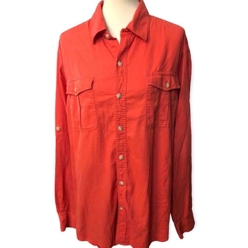 Converse coral linen blend button down shirt